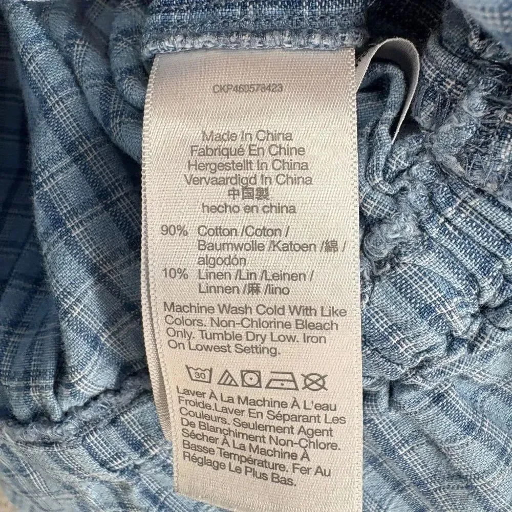 Madewell Chambray Puff-Sleeve Peplum Top in Windowpane Blue – Size S Style NE213